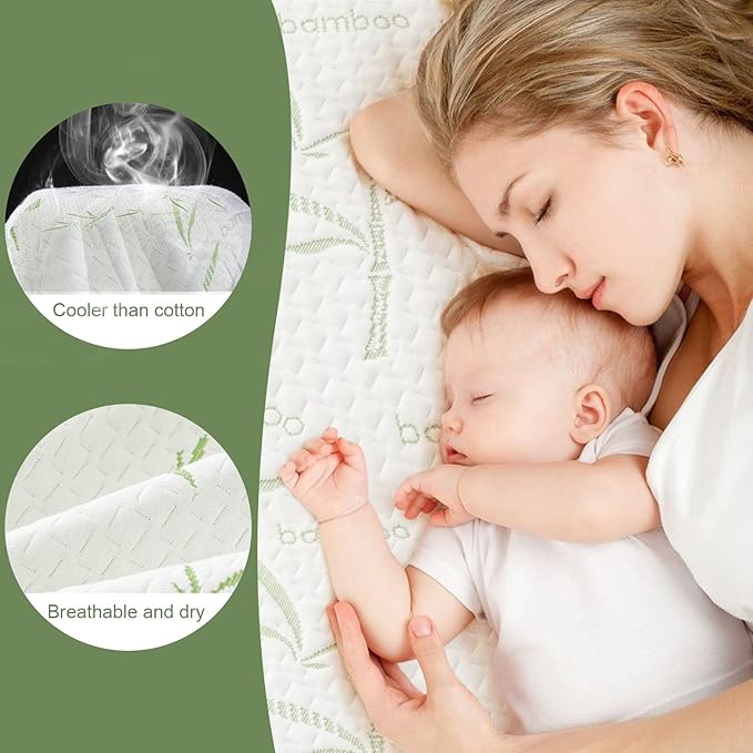 Full Size Mattress Protector Waterproof Mattress Pad Washable Bamboo Rayon Mattress Cover Breathable Noiseless Bed Protector 5" - 21'' Elastic Fitted Deep Pocket