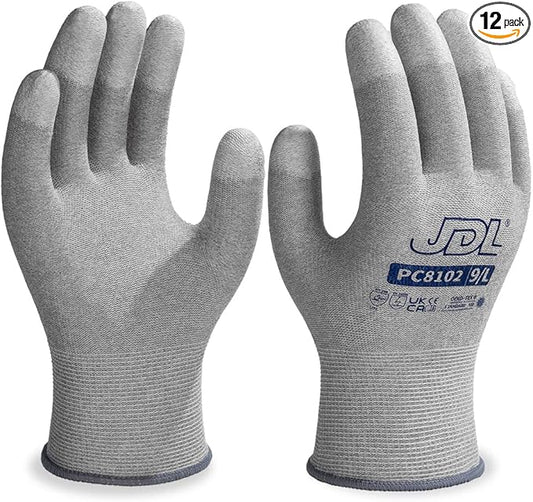 JDL ESD Work Gloves, Anti-Static Gloves for PC Building, 12 pairs, Computer Installation & Repair, High Resistance Carbon Fiber Gloves, Medium