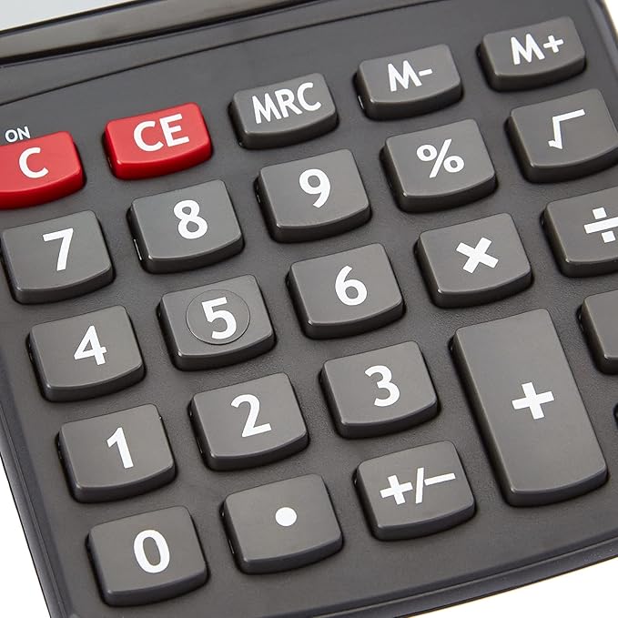Amazon Basics LCD 8-Digit Desktop Calculator, Portable and Easy to Use, Black, 5-Pack
