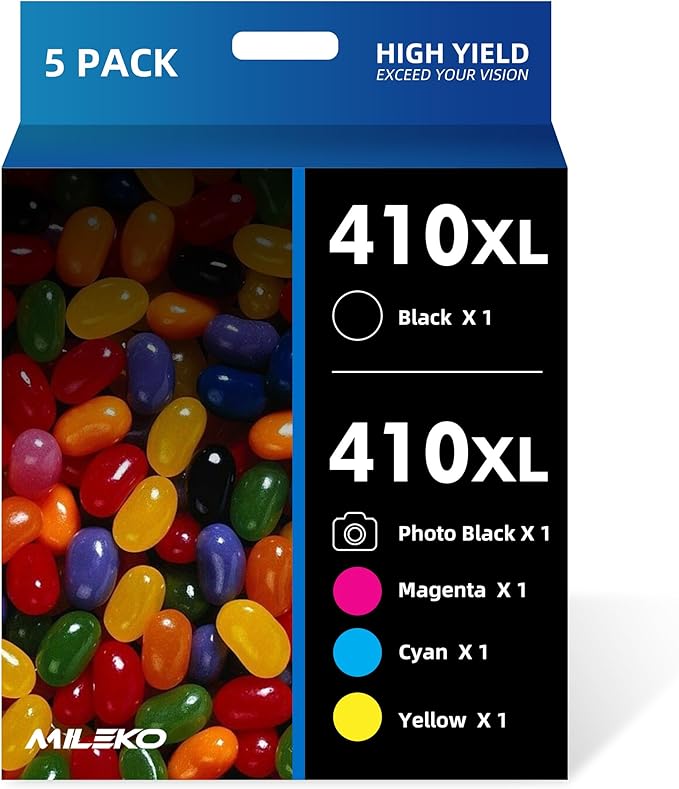 5 Pack 410XL Ink Cartridges for Epson 410 Ink Cartridges Combo Pack Remanufactured for Epson 410XL Works with Epson Expression XP-830 XP-7100 XP-640 XP-530 (Black, Cyan, Magenta, Yellow, Photo Black)