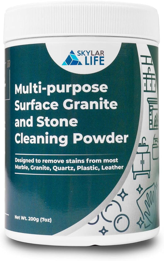 Skylarlife Multi-purpose Surface Stone Cleaning Powder (200g) to remove rust stain, yellowing, oil stains, from most marble, granite, quartz, concrete, countertop and other non-porous surface, remove adhesive spots and stains from boat and plastic and ...