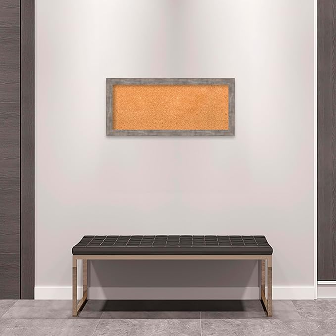 Amanti Art Natural Cork Board for Wall, 15x33 Vision Board with Silver Wood Frame, Medium Corkboard Office Decor for Home Organization, Casual Corkboard Pinboard to display items for home organization