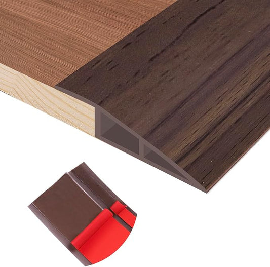 Floor Transition Strip Self Adhesive Vinyl Door Threshold for Doorways Carpet Edging Trim Overlap Edge Reducer for Laminate Floor, Carpet, Tile (Deep Brown Wood Grain, 3/5" to 4/5", 6.6Ft)