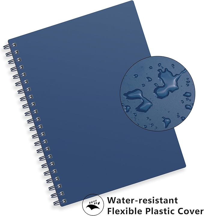 RETTACY Spiral College Ruled Notebook, 300 Pages, A4 Large Size (8.2" x 11.2"), for School, Work, Writing, Journaling, 100 GSM Thick Paper, Flexible Plastic Cover (Navy Blue)