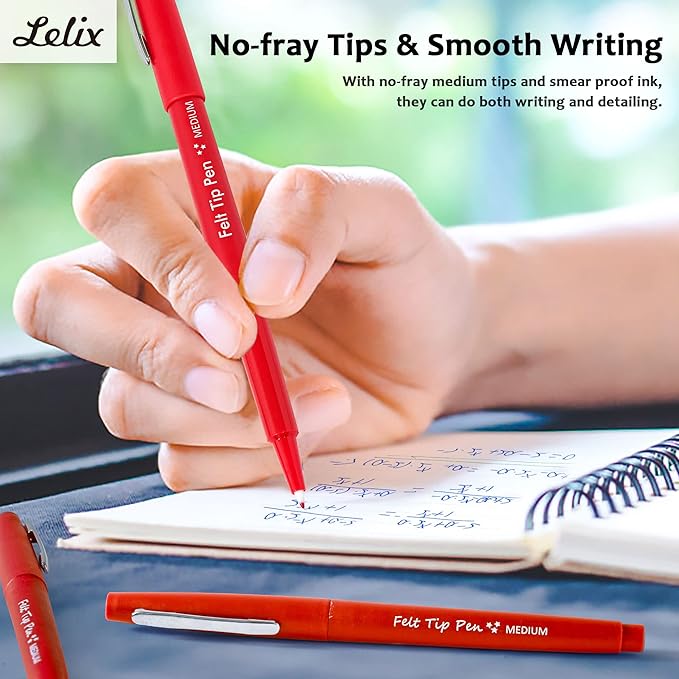Lelix Felt Tip Pens, 30 Red Pack, 0.7mm Medium Point, Felt Tip Markers Pens for Journaling, Writing, Note Taking, Planner, Perfect for School Office and Art Supplies