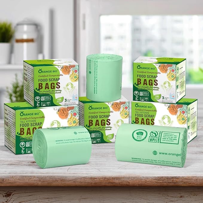 OrangeBio 33 Gallon Home Compostable Yard Waste Bags, 40 Count, 1.1 Mil, Lawn & Leaf Bags US BPI ASTM D6400 and OK Compost Home Certified