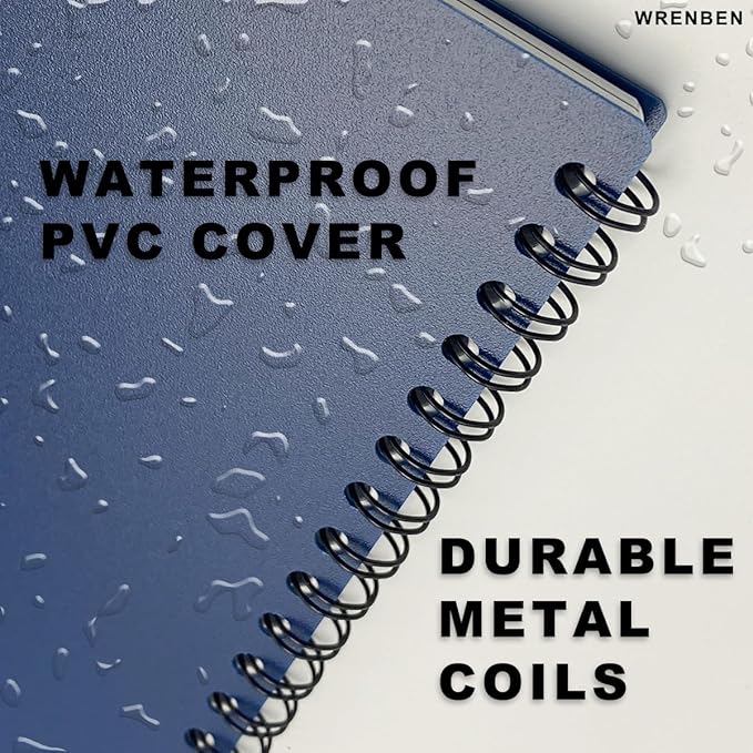 2PCS Waterproof Spiral Notebooks with Stone Paper and PVC Cover, Graph Pattern Weatherproof Notepad 100 Pages, Medium Size All-Weather Steno Pads for Outdoor Field (4.8"x7", Blue)