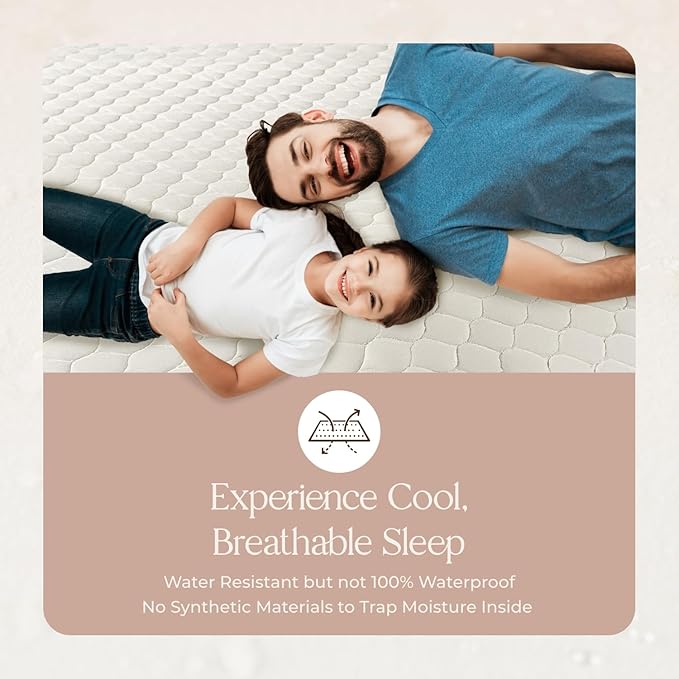 100% Cotton Organic Mattress Pad - Breathable & Cooling Mattress Protector Cal King - Premium 300GSM Quilted and Noiseless Machine Washable Organic Mattress Protector (White, Cal King)