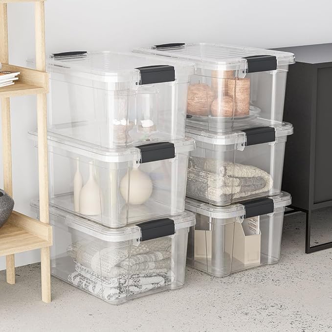 Superio Storage Bins with Lids- 4 Pack, 21 Qt Clear Boxes for Organizing, Stackable Plastic Containers- BPA Free, Non-Toxic, Odor Free, Organizer for Home, Office, Dorm