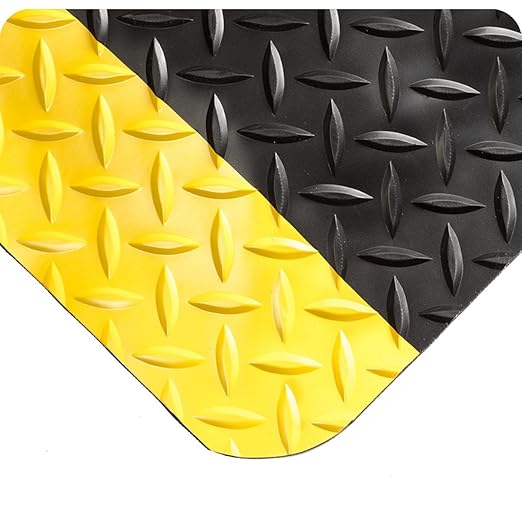 Wearwell 414.1516x3x14BYL Diamond-Plate SpongeCote UltraSoft Mat, 14' Length x 3' Width x 15/16" Thick, Black with Yellow