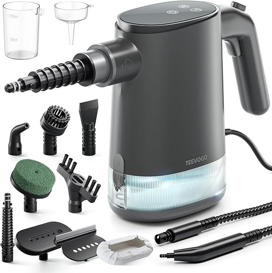 Handheld Steam Cleaner for Home, Portable Steamer Cleaner with 12 Accessories, 15S Fast Heat Up, Steam Adjustable, Steamer for Cleaning Grout, Floor, Kitchen, Bathroom, Windows, Black