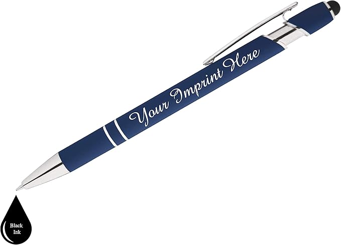 Up to 500 Pcs Custom Pens Bulk | Rainbow of Colors | Soft-Touch Metal Black Ink Personalized with Name or Message (Dark Blue, 100)