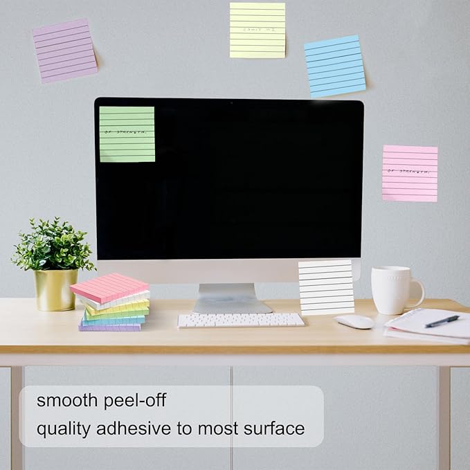48 Pack 3840 Sheets Lined Sticky Notes 3X3 in Ruled Self Sticky Note Pads 80 Sheets/pad Colorful Sticky Notes with Lines Post Notes for Office, Home, School, Meeting