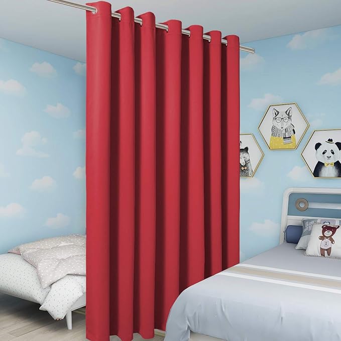 BONZER Extra Wide Room Divider Black Curtain Total Privacy Wall Room Darkening Grommet Curtains for Apartment, Studio, 108L x 120W Inch (9L x 10W ft), 1 Panel, Red