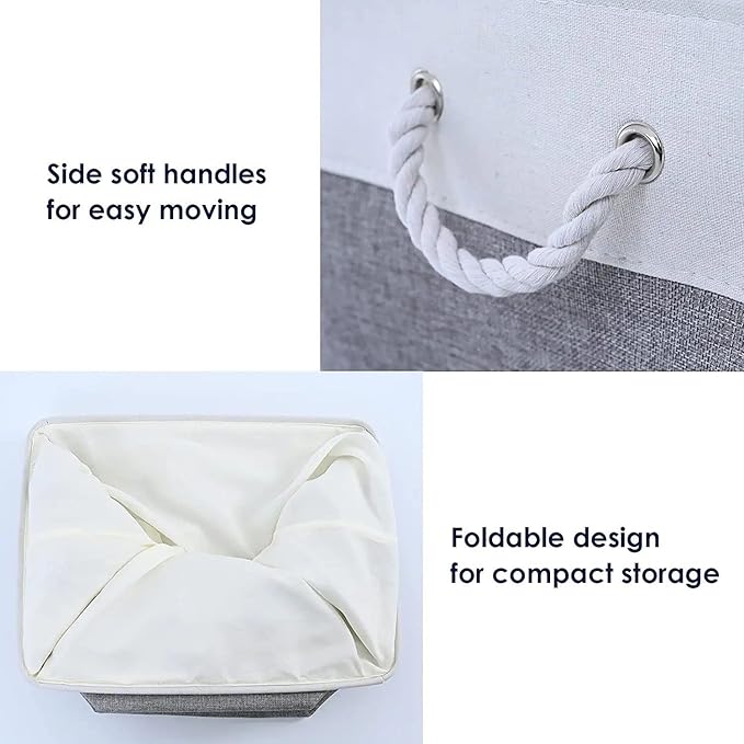 TcaFmac Small Storage Baskets for Shelf 6 Pack Canvas Storage Basket with Handles Fabric Storage Basket for Organizing Storage Bin (White and Grey, 12x8x5")