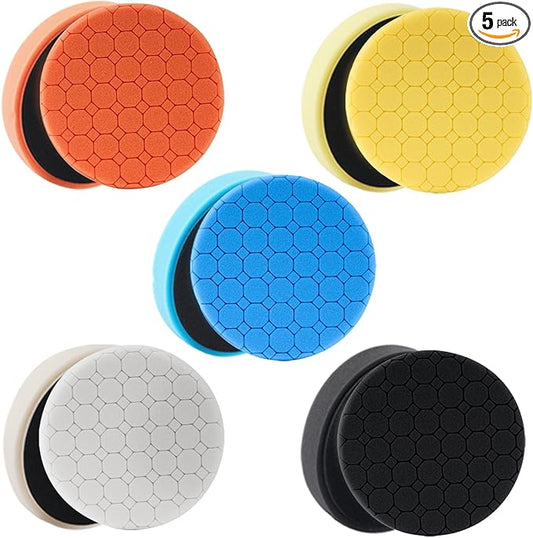 Buffing Polishing Pads, 5Pack 7 Inch Face for 6.7 Inch Backing Plate Compound Buffing Sponge Pads Cutting Polishing Pad Kit for Car Buffer Polisher, Polishing and Waxing
