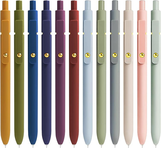 Gel Pens, 12 Pcs 0.5mm Fine Point Smooth Writing Pens Cute Pens, High-End Series Black Ink Pens for Journaling Note Taking, School Office Supplies for Women Men (12 Pcs Gold Mixed colors)