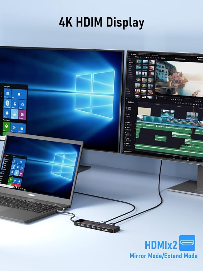Lemorele 13 in 1 USB C Docking Station Triple Monitor w/Dual HDMI 4K, VGA, 5 USB 3.0/2.0, USB-C 3.0, 100W PD, SD/TF, 3.5mm Audio, Multiport Hub Adapter for Lenovo, Surface, Dell, HP Laptops