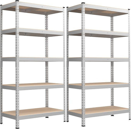 SONGMICS 5-Tier Storage Shelves, Load 2310 lb, Set of 2 Garage Storage, Boltless Assembly, Adjustable Shelving Unit, 17.7 x 35.4 x 70.9 Inches, for Study Shed Basement, Silver UGLR450E02