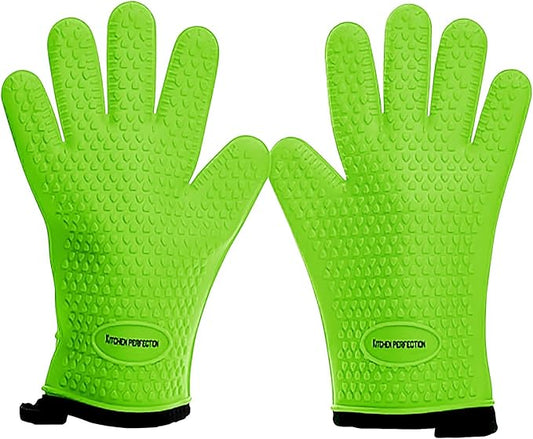 KITCHEN PERFECTION XL Silicone Smoker Oven Gloves-Extreme Heat Resistant BBQ Gloves-Handle Hot Food Right on Your Grill Fryer&Pit|Waterproof Grilling Cooking Baking Mitts|Superior Value Set+3 Bonuses