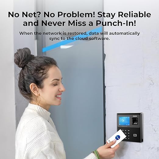 ANVIZ Time Clocks for Employees Small Business - CX2 Fingerprint Biometric Clock in and Out Machine - Forever Free Cloud Software, Black