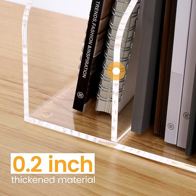 Desk File Organizer, Acrylic Magazine File Holder with 3 Vertical Compartments Rack File Sorter for Office Home Classroom Desk Organization, Clear…