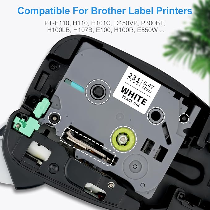 Absonic 12mm 0.47 Laminated White Tz-231 Tape Compatible for Brother Tze-231 Tze Tape 1/2 Inch Refills Work for P Touch Label Maker PTD220 PTD210 PTH110 PTP710 PT-610BT PTD400, Black on White, 6 Pack