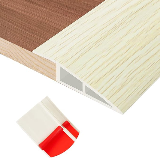 Floor Transition Strip Self Adhesive Vinyl Door Threshold for Doorways Carpet Edging Trim Overlap Edge Reducer for Laminate Floor, Carpet, Tile (Beige Wood Grain, 1/5" to 2/5", 3.3Ft)