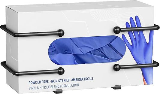 Glove Box Dispenser Wall Mount: Black Holder Organizer for Disposable Glove & Tissue Box - Organizer on Wall in Lab, Kitchen, Bathroom, Garage