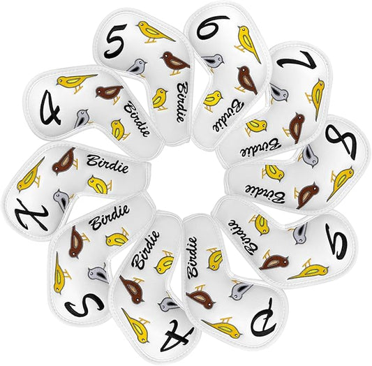 Premium Leather Golf Club Iron Covers - 10pcs/Set Wedge & Iron Headcovers with Velcro Closure
