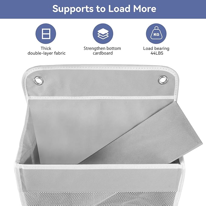 QINGUANG Over The Door Organizer,Hanging Organization And Storage, Behind Door Organizer with Side Pockets, 44 lbs Capacity,Anti Tilt, for Nursery, Bathroom, Bedroom,Dorm (5-Shelf)