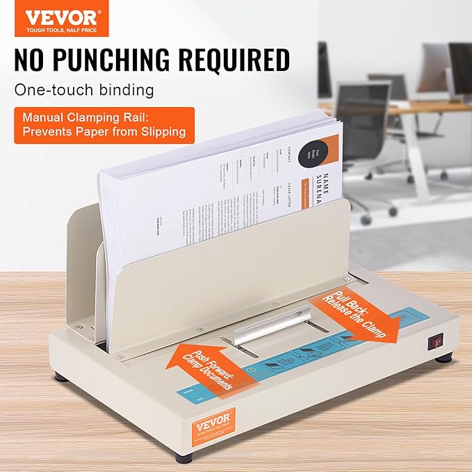 VEVOR Thermal Binding Machine, 500 Sheets Capacity Book Binding Machine, Thermal Book Binder 50mm Binding Thickness A3(Short Edge)/A4/A5 Document, with Infrared Optical Detection