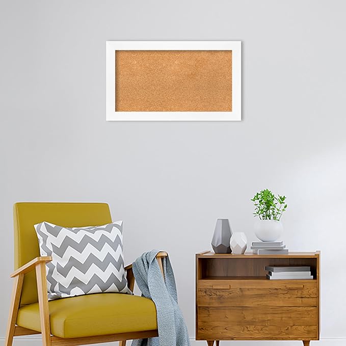 Amanti Art Natural Cork Board for Wall, 17x29 Vision Board with White Frame, Medium Corkboard Office Decor for Home Organization, Modern Corkboard Pinboard to Display Items for Home Organization in