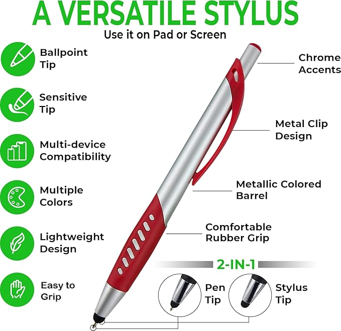 Personalized Pens With Custom Logo or Text-300 Pack Bulk-for Businesses, Parties, and Events, 2 in 1 Ballpoint Pen & Capacitive Stylus for Touchscreen Devices, Click Action, Black Ink, Black