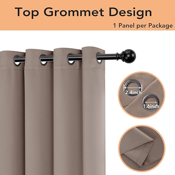 BONZER Room Divider Curtain Total Privacy Wall Noise Reducing Wide Blackout Curtains for Patio Sliding Glass Door, 96L x 70W Inch (8L x 5.8W ft), 1 Panel, Khaki