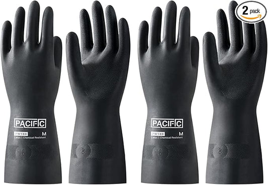 PACIFIC PPE 2 Pairs Chemical Resistant Gloves, Heavy Duty Industrial Rubber Gloves, Resist Acid, Alkali and Oil, 12.6", Medium