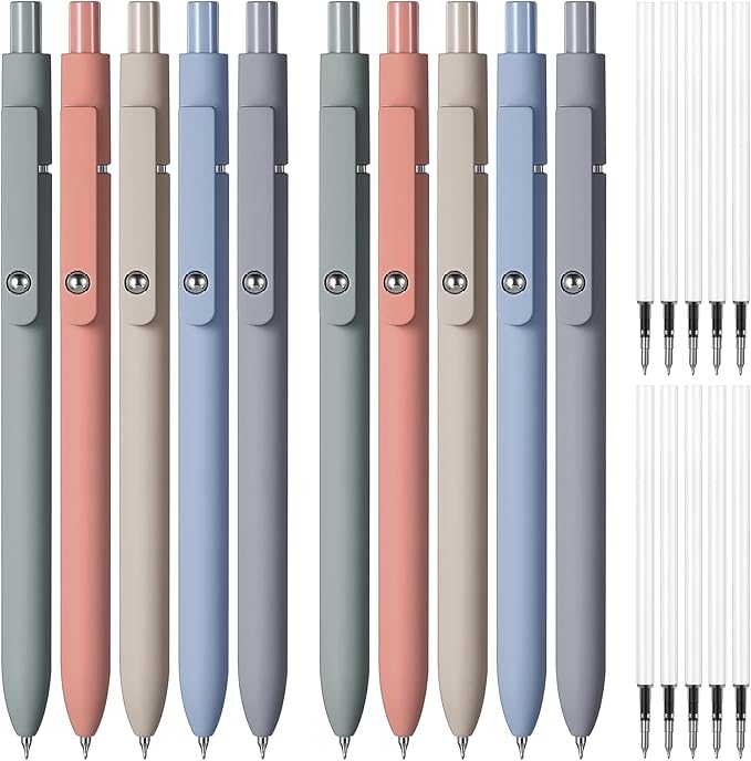 Thenshop Gel Ink Pen Retractable Ballpoint Pens with 0.5 mm Black Click Refill Smooth Writing Cute Quick Dry Fine Point Piloting Aesthetic(20 Pcs,Morandi Color)