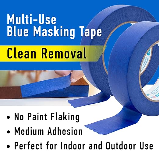 ABRO Blue Painters Tape 2 Inch Wide, 48mm x 55M, All Purpose Blue Tape, Temporary Labeling, Easy Tear, Clean Removal, Masking Tape Colored DIY or Pro - 6 Pack
