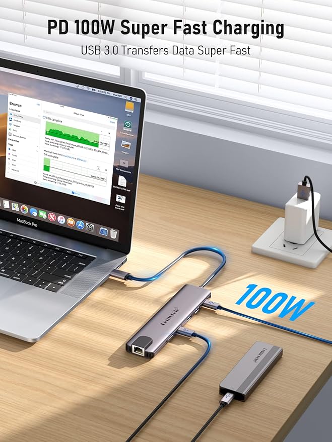 Lemorele Aluminium USB C Laptop Docking Station Dual Monitor 11 in 1 Hub Adapter w/ 2 HDMI 4K, 100W PD, Gigabit Ethernet, SD/TF, 4 USB3.0/USB2.0, USB C 3.0, for Dell HP Lenovo Surface Typc C Laptop