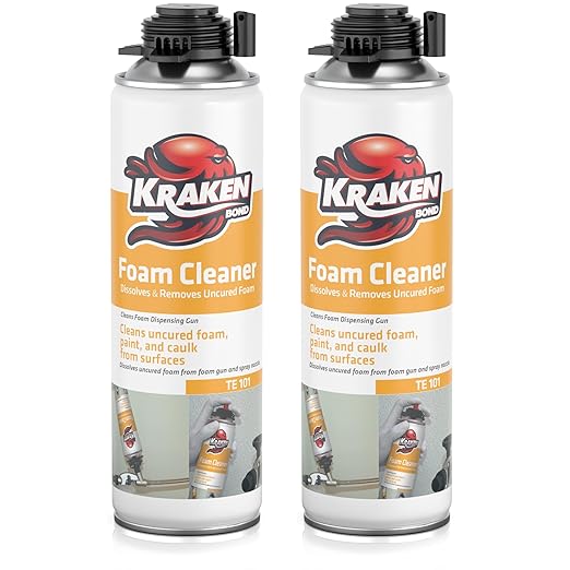 Kraken Bond Spray Foam Gun Cleaner - (2x12.3oz) Polyurethane Insulation Cleaner Spray, Dissolves Uncured Expanding Cleaner Spray for Extended Tool Durability - 2 Pack