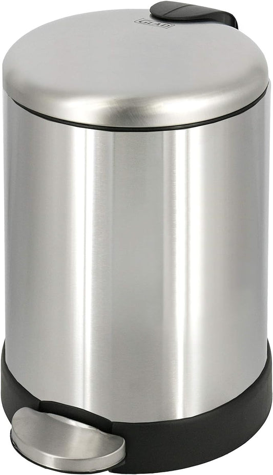 GLAD Small Trash Can, 1.2 Gallon | Round Stainless Steel Garbage Bin with Soft Close Lid & Step Foot Pedal | Metal Waste Basket with Removable Inner Bucket, Stainless