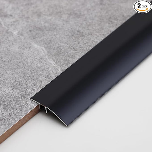 Gaahing Aluminum Floor Transition Threshold Strip, Bridge The Height Gap Between 0.2 to 0.5 inches for Doorway Ramp Tiles Laminate Planks (2Pcs x 35.4in x 1.7in, Matte Black)