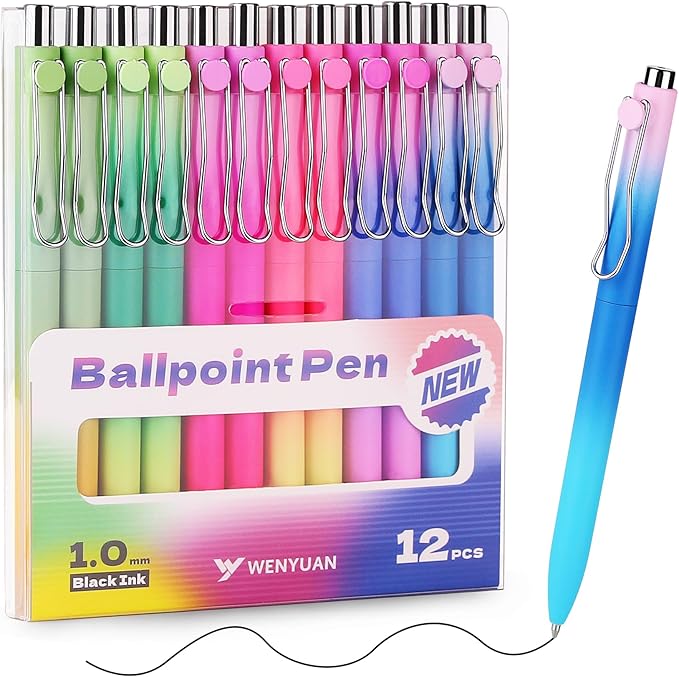 WY WENYUAN Cute Pastel Ballpoint Pens, Fine Point Smooth Writing, Colorful Pens, Black Ink 1.0 mm Journaling Pens Office Supplies for Women & Men, Note Taking