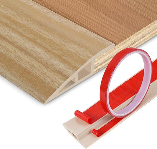 Floor Transition Strip Vinyl Door Threshold Ramp Self Adhesive Carpet Edging Strip Doorway Edge Trim, Overlap Edge Reducer for Laminate Carpet, Floor, Tile (Light Yellow Grain, 1/5" to 2/5", 10Ft)