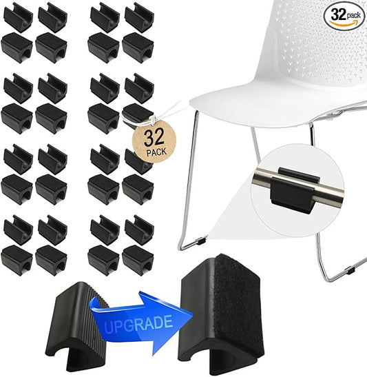 Rectangle U Shaped Chair Leg Tips Cap with Felt Pads,Furniture Feet Protector Slide Smoothly Glides,Protect Hardwood Floor No Scratches No Noise,Fit 12mm(15/32inch) Diameter Tubular Legs (Black 32PCS)