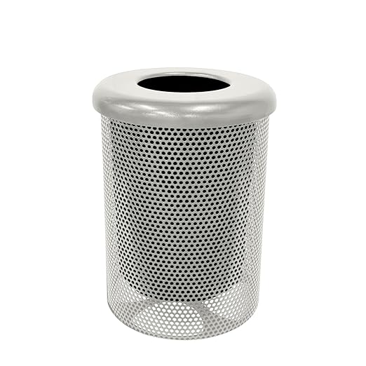 COATEDOUTDOORFURNITURE RFT-P-TXTGRY Heavy Duty Round Trash Receptacle with Flat Top, Liner Included, 32 Gallon, Textured Grey, Made in America