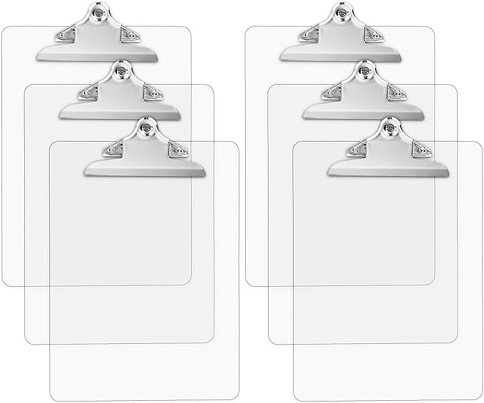 Plastic Transparent Clipboards (Set of 6) Multi Pack Clipboard | Strong 12.5 x 9 Inch | Holds 100 Sheets! Acrylic Clipboards with Big Clips | School Supplies for Kids, Teachers, College Students