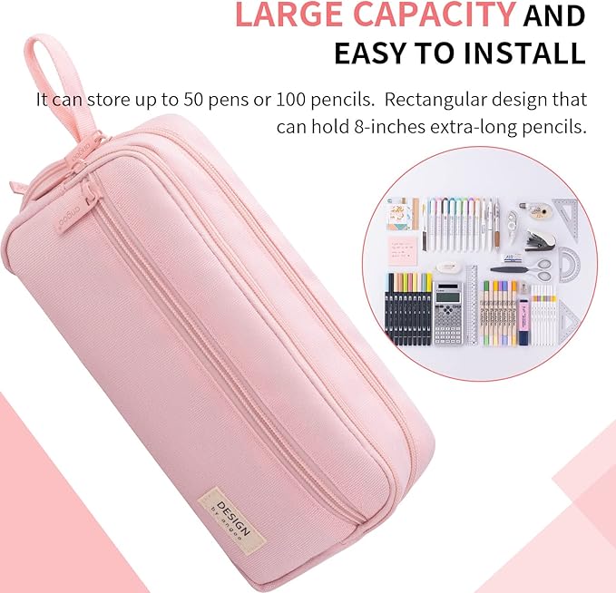 HVOMO Large Pencil Case High Capacity Holder Box Storage bag Desk Organizer Marker Pouch Pen For Middle School Office College Adult Girl and Boy(Pink)