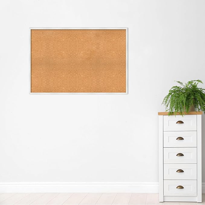 Amanti Art Natural Cork Board for Wall, 33x49 Vision Board with White Frame, Oversize Corkboard Office Decor for Home Organization, Country Rustic Corkboard Pinboard to Display Items for Home