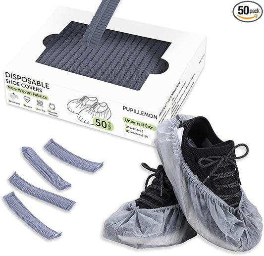 50Pcs(25 Pairs) Non-Woven Shoe Covers Disposable Non Slip for Indoors, Breathable | Durable | Boot Covers, Fits Up to Size 13 US Men (Gray)